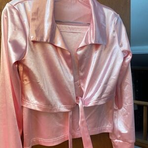 Sexy Pink Satin Women's jacket and mini skirt set